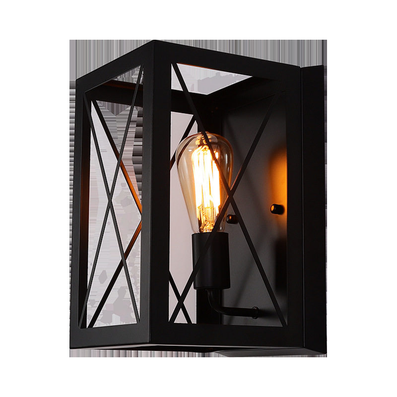厂家直供美式欧式乡村仿古壁灯loft简约个性单头方形壁灯卧室过道