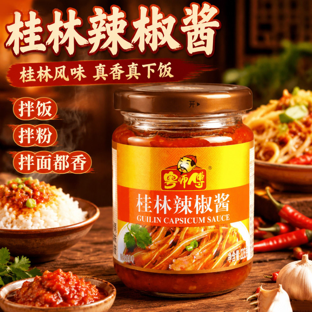 粤师傅桂林辣椒酱226g火锅料理蒜香蘸酱拌饭拌面香辣家用厨房调料图片
