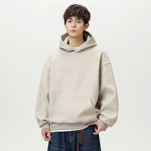 360g重磅毛呢连帽卫衣男秋季款基础纯色廓形帽衫质感潮牌宽松外套