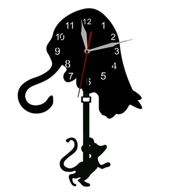 儿童创意亚克力石英diy时钟 可爱猫鼠摇摆动挂钟墙壁壁钟表