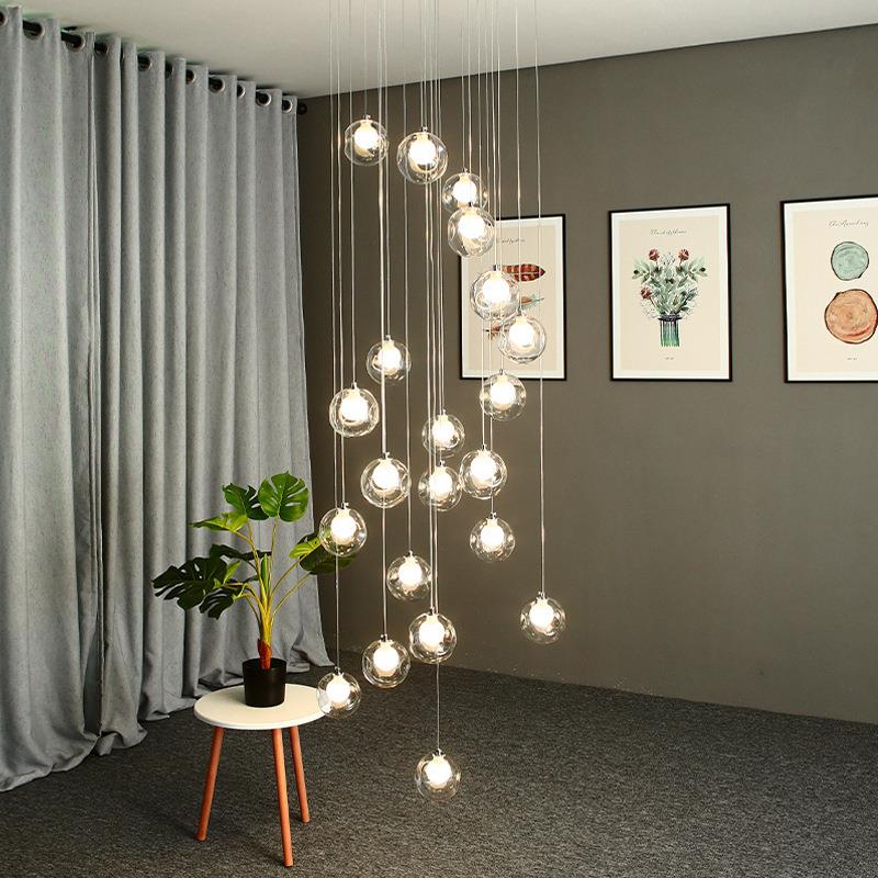 现代简约北欧客吊厅灯复式楼梯间长吊灯旋转楼梯间灯具橱窗灯具