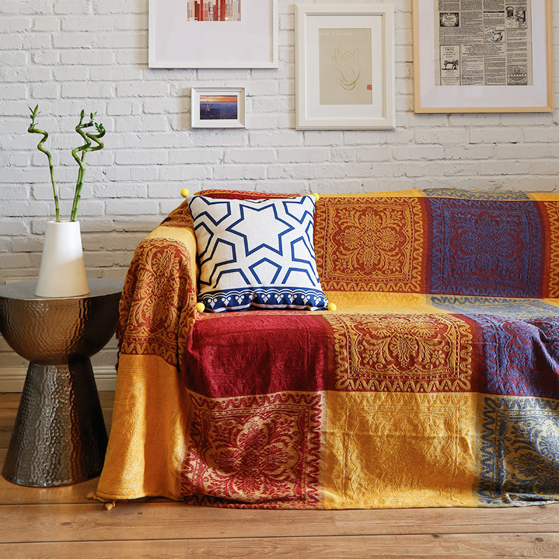 尼泊尔风情沙发巾全盖布单三人防滑美式I沙发罩套针织布艺休闲毯