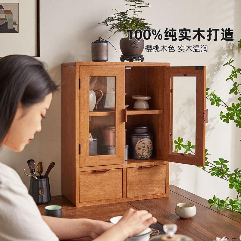 实木桌面收纳盒化妆品桌上置物架复E古抽屉式手账杯子整理盒小柜
