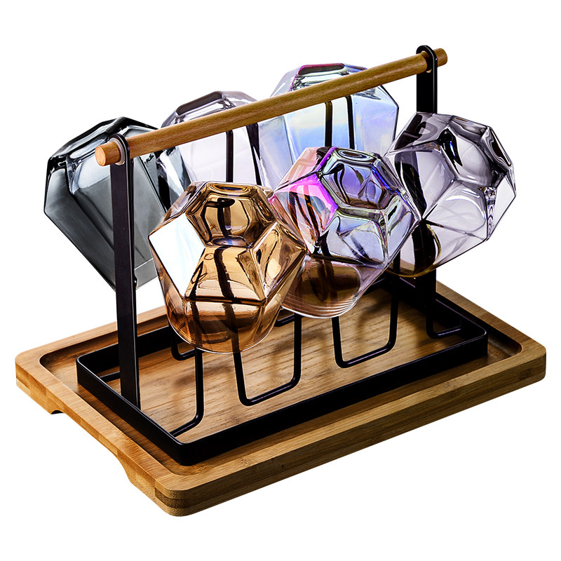 玻璃杯茶杯家用彩色创意s六角杯子啤酒杯水壶客厅水杯架带托盘套,餐饮具,玻璃杯,淘宝优惠券,粉丝福利购,淘宝优惠卷