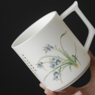 素烧羊脂玉瓷水i杯茶水分离办公杯高档家用泡茶杯陶瓷男女士马克