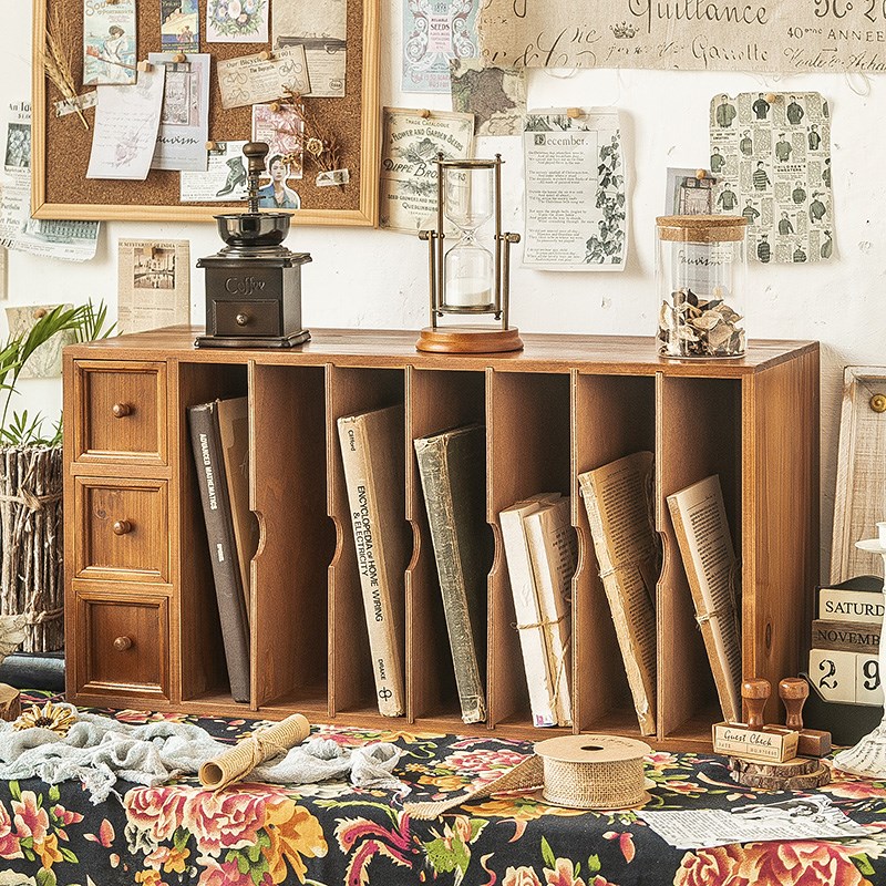 置物架办公室书桌实木质多层储物柜AF4文件夹收纳盒桌面抽屉式书