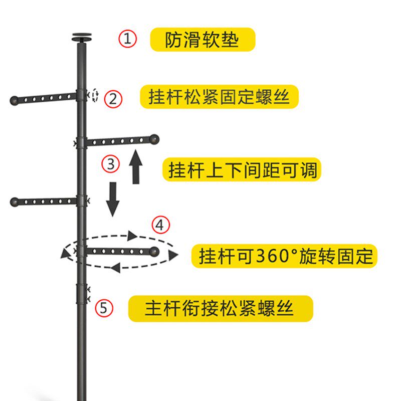 加厚顶天立地晾衣架落地r卧室内窗户阳台伸缩折叠置衣杆凉晒衣帽