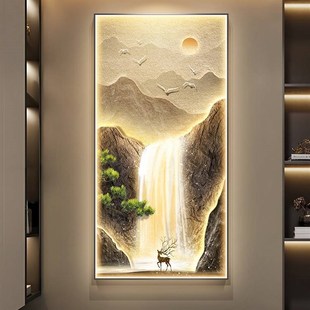 饰画竖版 流水生财玄e关装 高级感灯画轻奢入户走廊过道挂画客厅壁