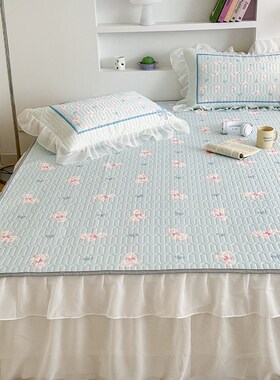 软萌小羊羔凉感丝乳胶凉席三件套1.D5m1.8仙女雪纺纱床裙款冰丝席