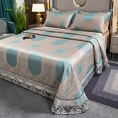 夏季 蕾丝花边冰丝凉席三件套空调y床单席子1.5m 1.8m床凉席子双人