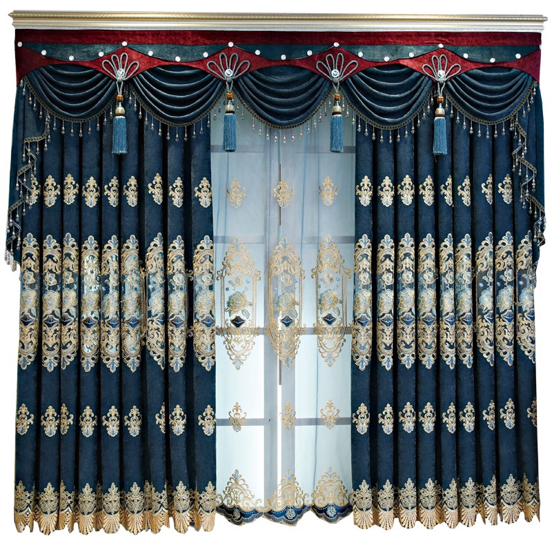 2021年新款美式流行刺绣镂空绣花窗帘成品卧室Q客厅高档大气送轨