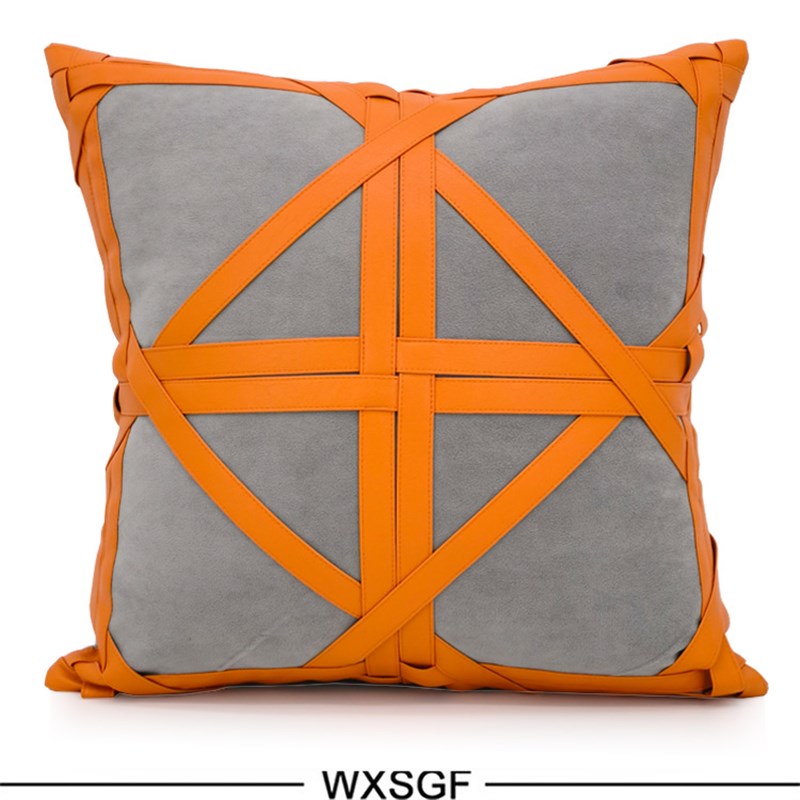 轻奢样板房设计师沙发田园风棉麻面料原木配搭T抱枕靠垫编织工艺