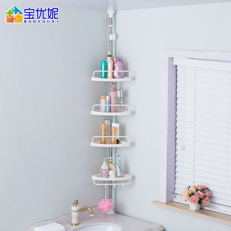 顶天立地置物架三角n架厕所落地浴室架子不锈钢免打孔卫生间收纳