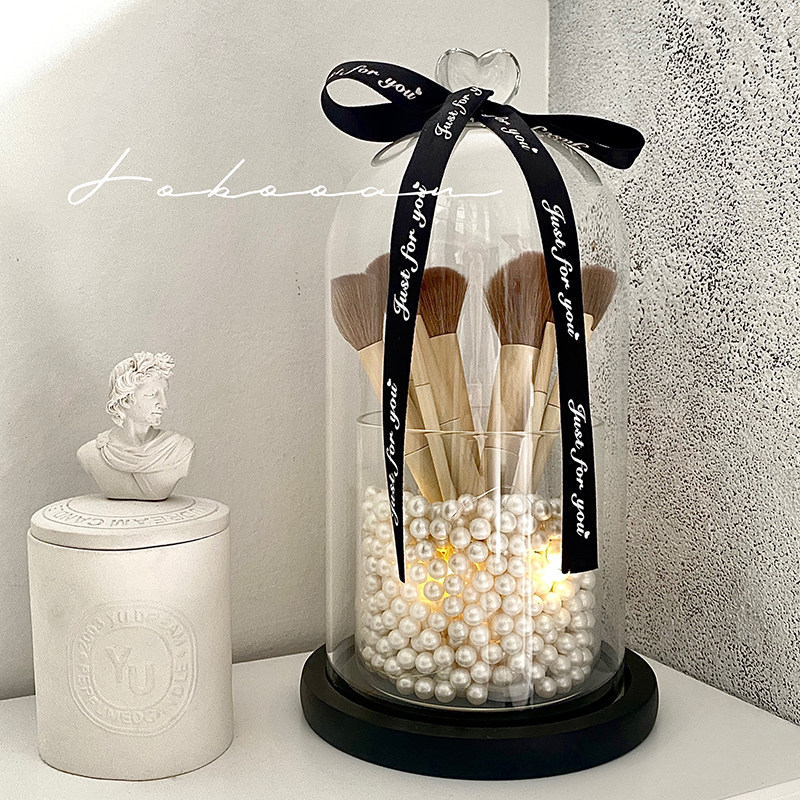 化妆刷收纳防尘带盖玻璃轻奢刷筒刷子收L纳桶桌面眉笔眼影刷子盒,收纳整理,化妆刷收纳盒/桶,淘宝优惠券,粉丝福利购,淘宝优惠卷