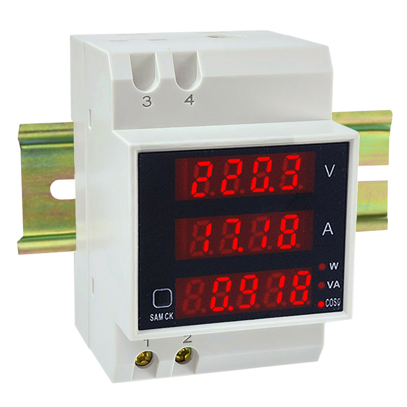 交流电压电流功率表功率因数检测仪220Bv380v导轨式数显表D52-204
