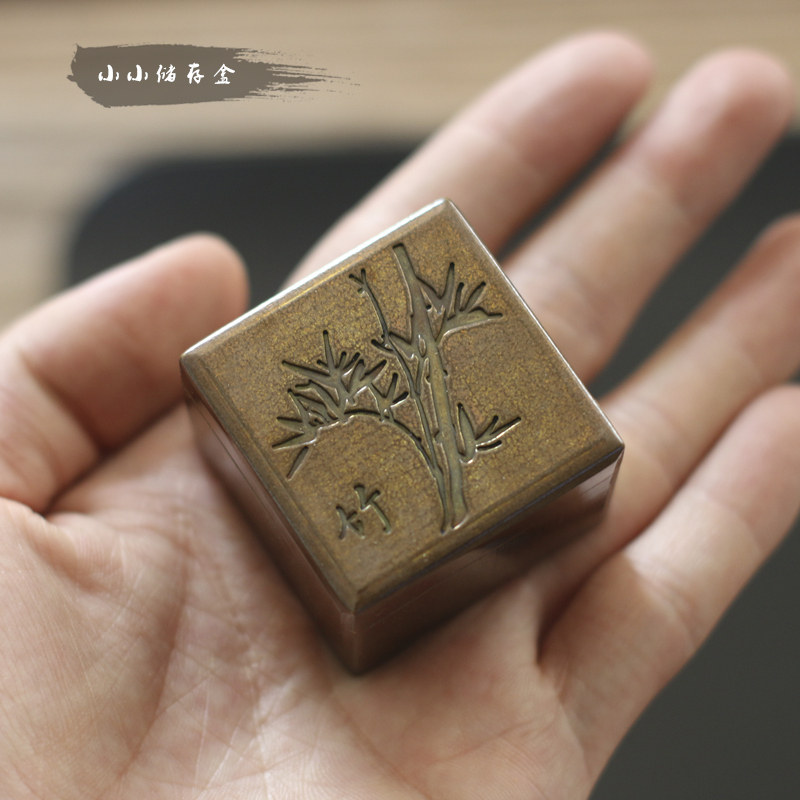 仿古纯铜迷你四方k香粉罐香粉盒香材香粉盒香片盒便携式迷你香粉