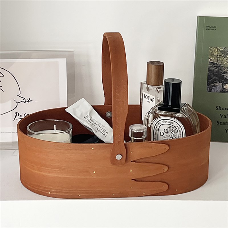 复古木质a手提篮水果面包野餐蔬菜茶几篮子实木杂物收纳篮置物盒