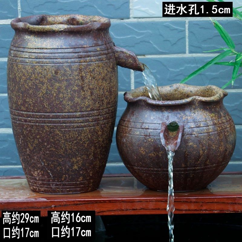 日式流水摆件古法养鱼循环流水瀑布加湿器增氧流水罐民.宿酒店造