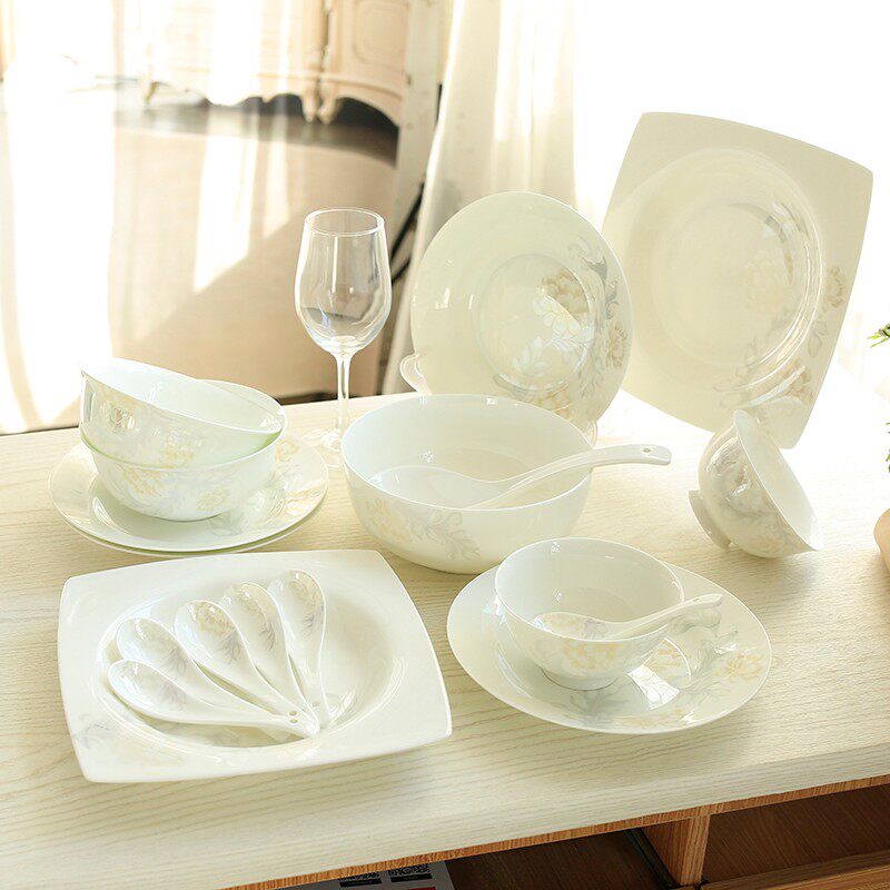 碗碟套装家用餐具骨瓷碗筷耐热简约汤碗面碗盘子R陶瓷韩式新款餐