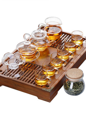玻璃功夫茶具套装耐热茶杯盖碗小壶公杯整套家用日式简Z约透明茶