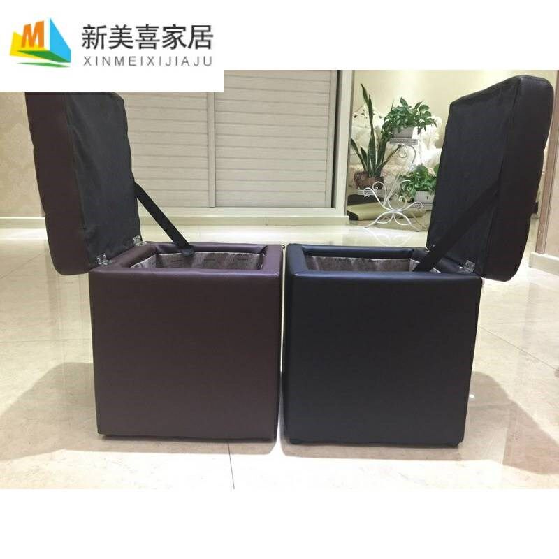 时尚白色小号皮墩蹲皮凳子穿试换鞋凳四方矮沙发X收纳储物凳櫈