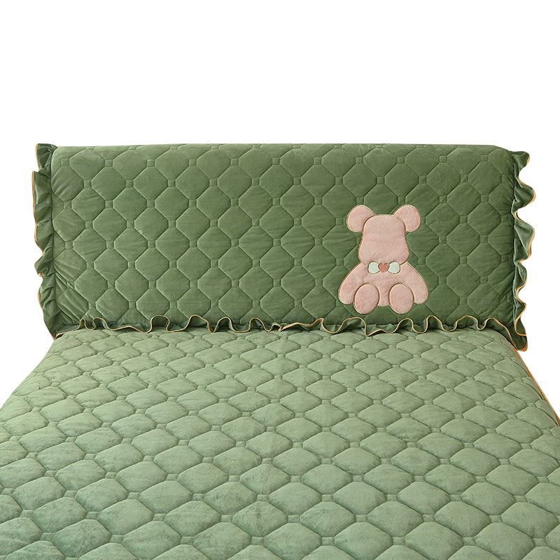 水晶绒床头罩加厚刺绣软包床头套1.8m实木皮床夹棉V防尘靠背保护