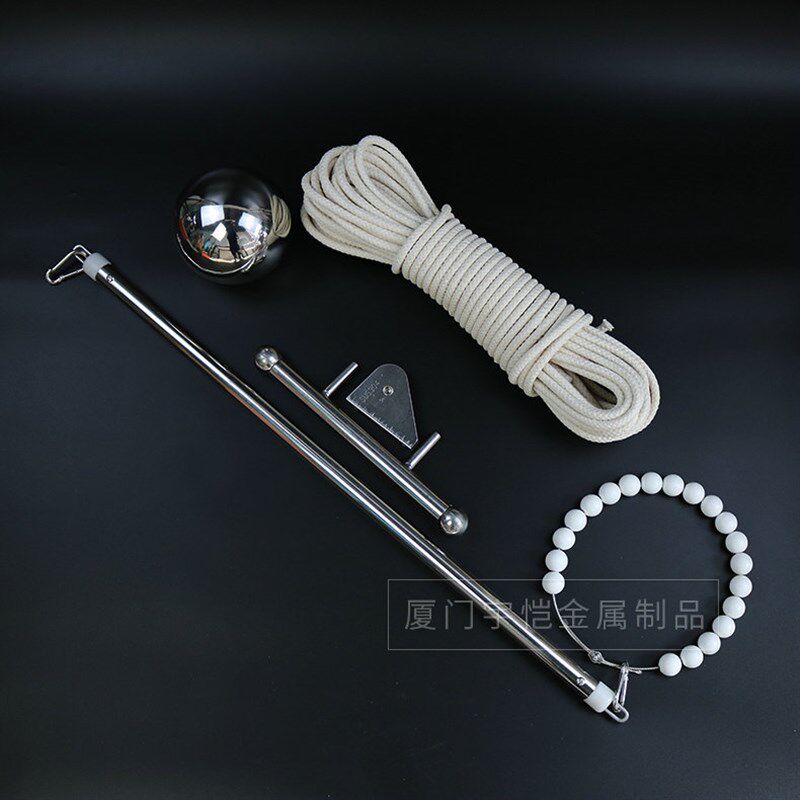 户外不锈钢旗杆手拉绳升降u配件红旗套杆三角滑轮把手圆球防风链