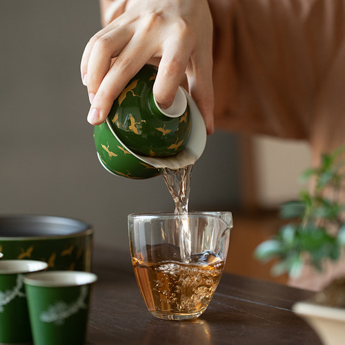祖母绿仙鹤盖碗茶杯单个家用陶瓷C泡茶器功夫茶具茶碗不烫手二才