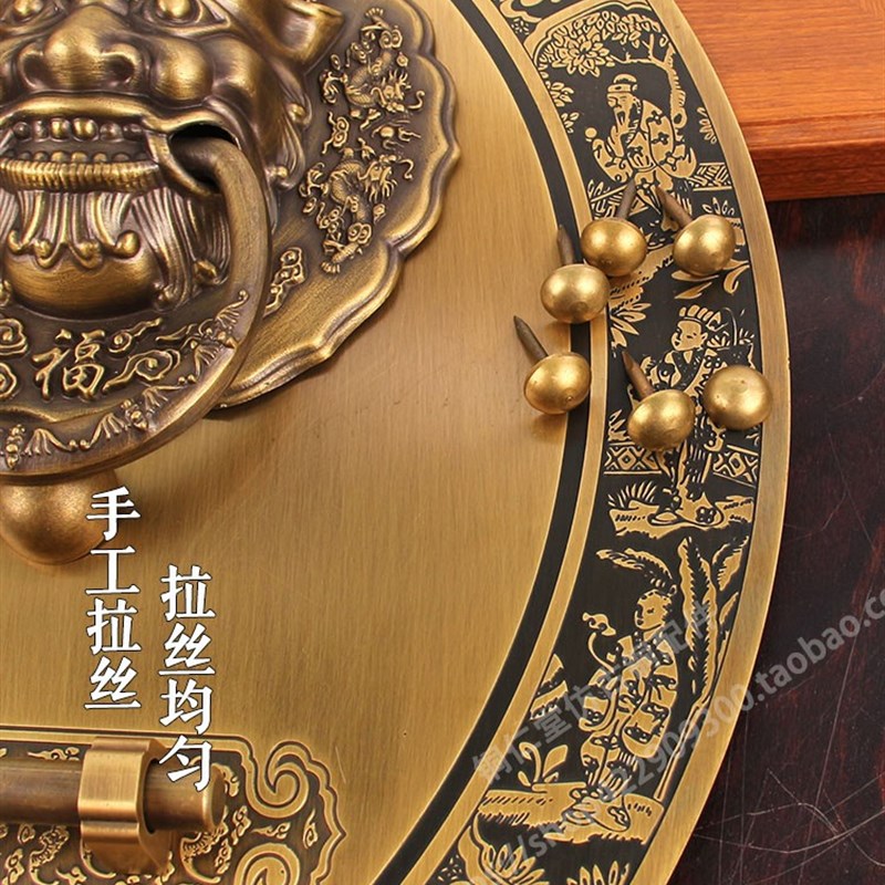中式仿古大门纯铜兽头拉手插销门锁G虎头门环圆形复古木门铜把手