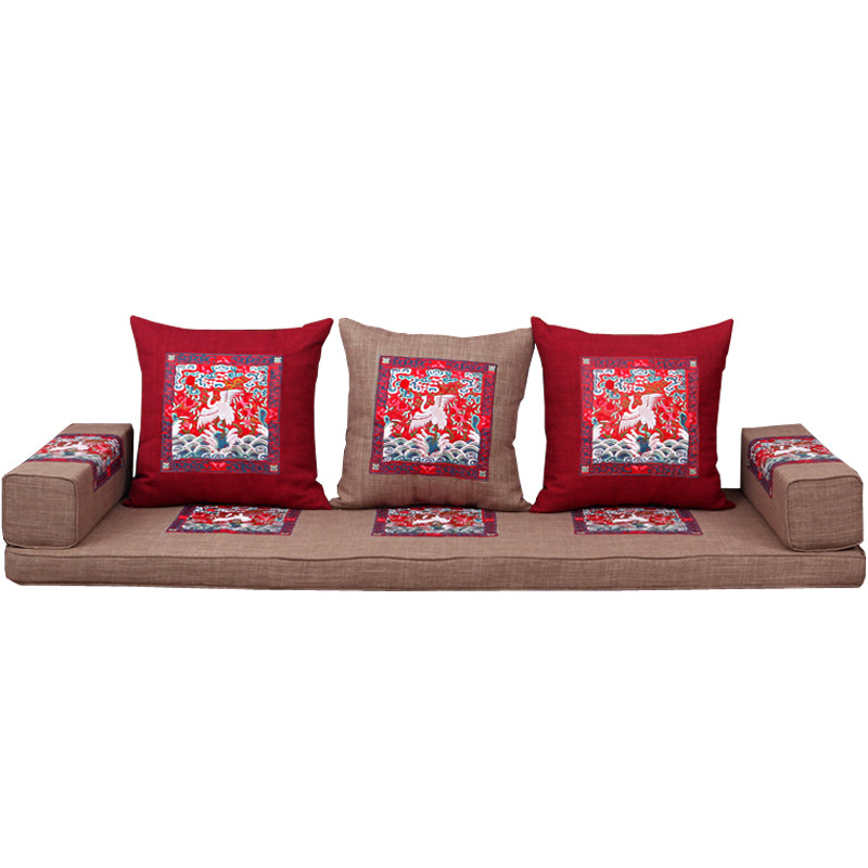中式红木沙发垫子套棉麻椅垫防滑坐垫海绵棕垫Q罗汉床垫中国风靠