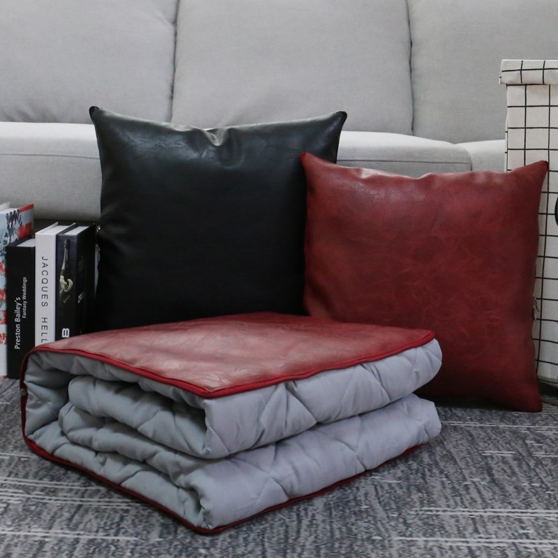 抱枕被子b两用车载靠枕靠垫pu皮汽车用后排枕头车内午睡毯子二合