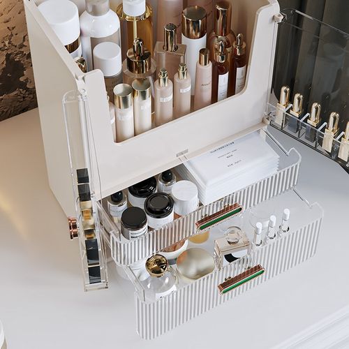 高级化妆品收纳盒桌面口红化妆刷护肤品置物O架梳妆台双开门化妆