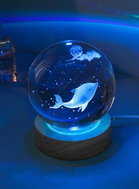3d内雕水晶球七彩发光底座玻璃球家居装饰摆件小夜灯新年礼品