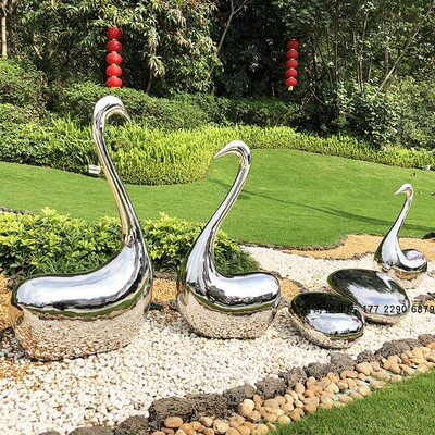 不锈钢仙鹤雕塑户外水池草坪园林景观小品鸽子镜面火烈鸟天鹅摆件
