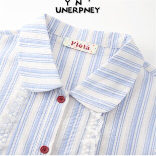 娃娃领条纹衬衫女泡泡短袖夏季2025新款法式高级感气质上衣小个子