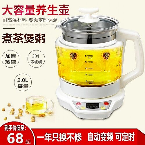 加厚玻璃防干烧2L养生壶多功能煮茶器 电煎中药壶DQ-801带炖盅