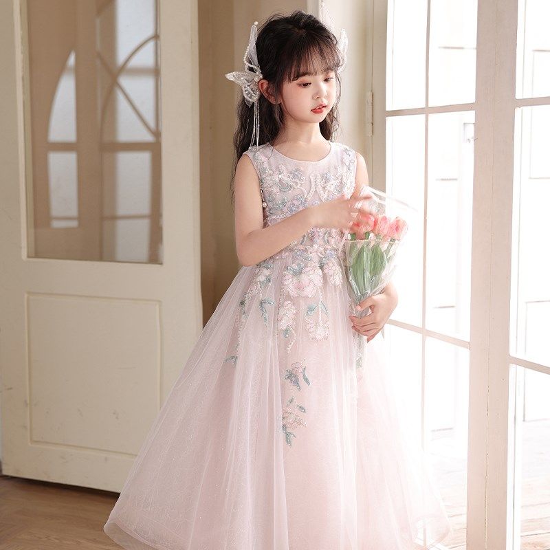 女童礼服新款粉色轻奢洋气钢琴演奏生日主持走秀表演齐地公主长裙