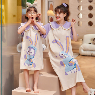 母女睡裙夏款公主风儿童夏季薄款亲子装睡衣女童纯棉2023新款女孩