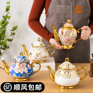 茶壶1L耐热高温大号茶壶家用陶瓷泡茶壶单壶带过滤孔冷水壶大容量