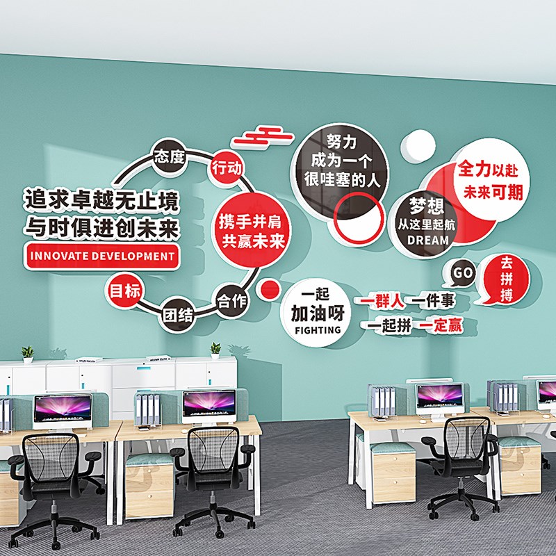 办公室墙面装饰企业文化背景墙励志标语会议室氛围布置防水自粘画