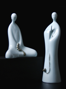 景德镇陶瓷佛像新中式家居乔迁礼物客厅玄关茶道书柜佛头禅意摆件