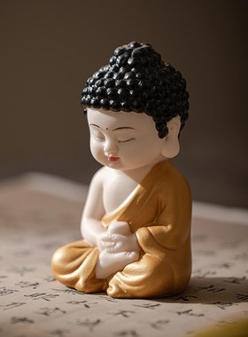 久造中式陶瓷娑婆三圣佛像摆件创意家居客厅小火彩如来车载工艺品