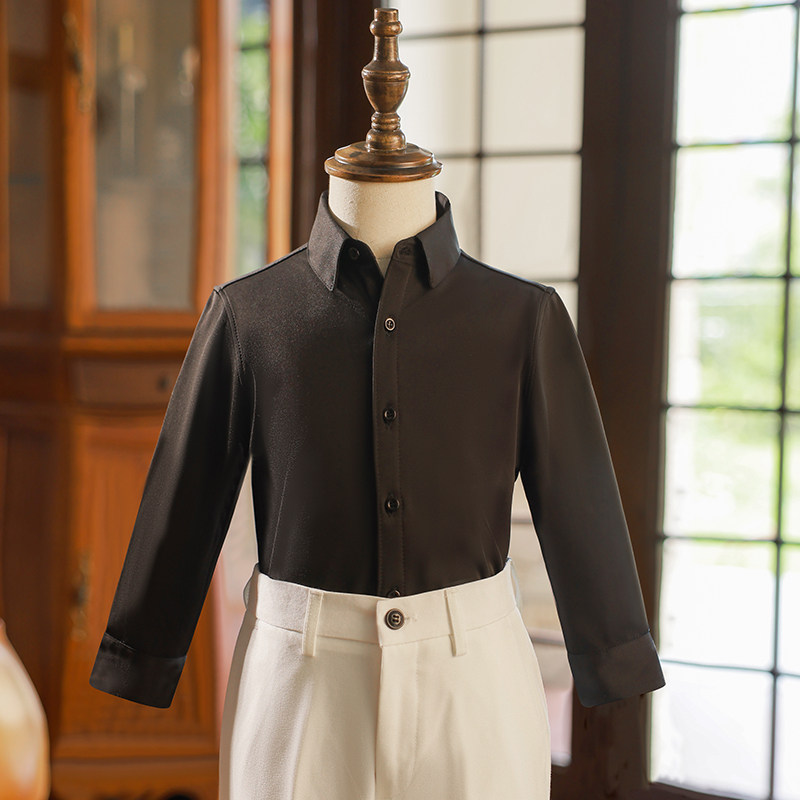 儿童白衬衫长袖加绒保暖抗皱衬衫男童中大童小学生演出主持人礼服