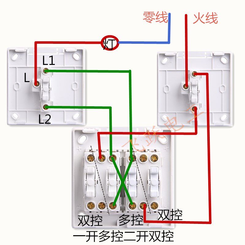 明装三开(一开多控二开双控 )三控中继 中途开关 双刀双掷