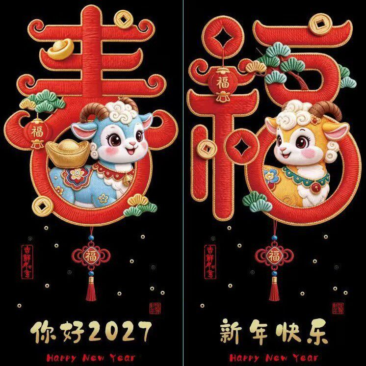 2027羊年春节窗贴玻璃贴贺年