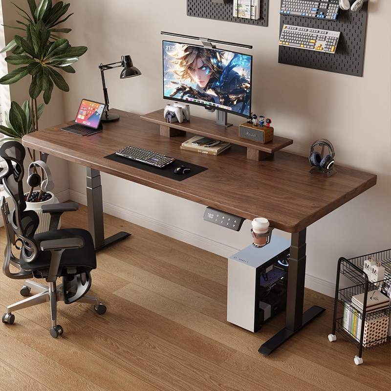 北美黑胡桃木g升降桌电脑桌办公桌可升降桌移动站工作台