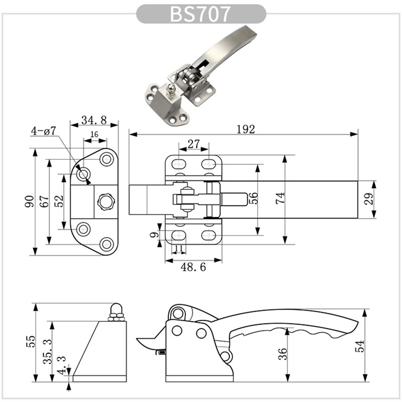 可调式烤箱迫紧式门把手烘箱304不锈钢压紧式J门锁扣配件BS706/7/