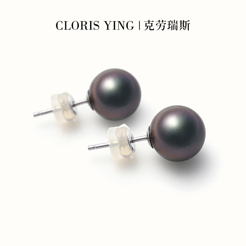 CLORIS  YING天然大溪地黑珍珠素耳钉正圆强光高级感S925银耳饰,珠宝/钻石/翡翠,耳饰,淘宝优惠券,粉丝福利购,淘宝优惠卷