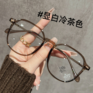 超轻纯钛大框冷茶美拉德近视眼镜女可配度数素颜多边形眼睛镜框架