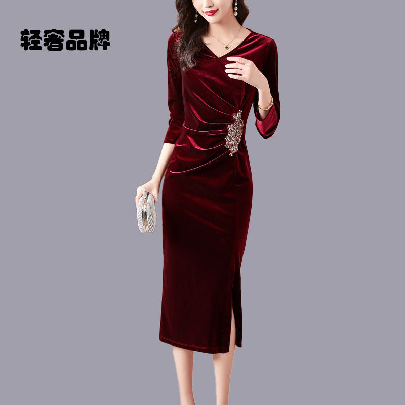 朗姿约定金丝绒连衣裙女2025连衣裙